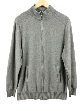 Tasso Elba Cotton Grey Full-Zip Knit Sweater Jacket Size Large
